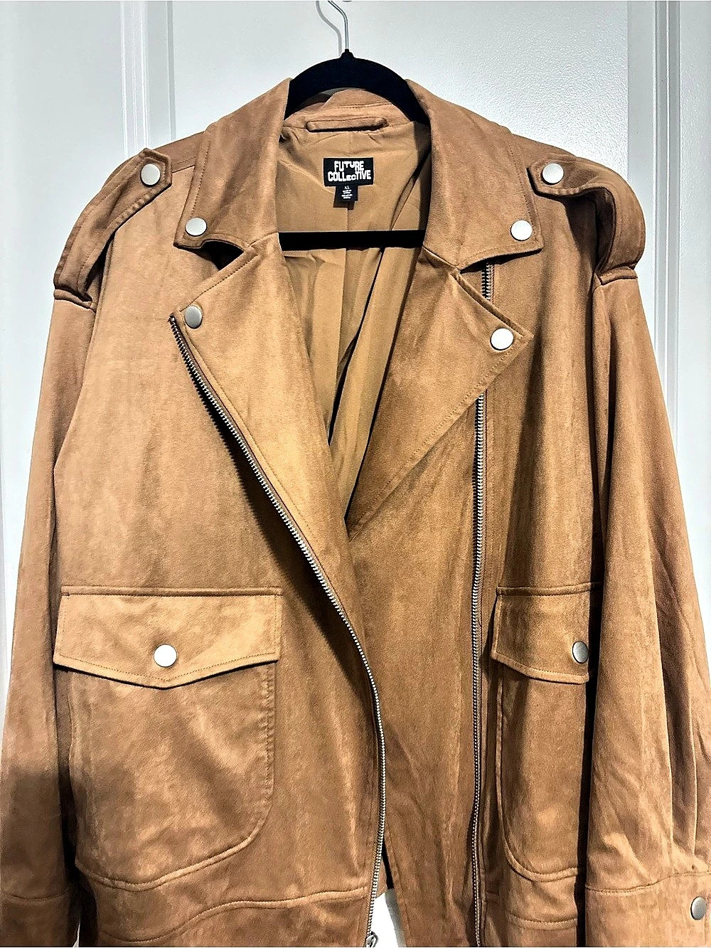 Future Collective Suede Relaxed Moto Jacket Brown XL